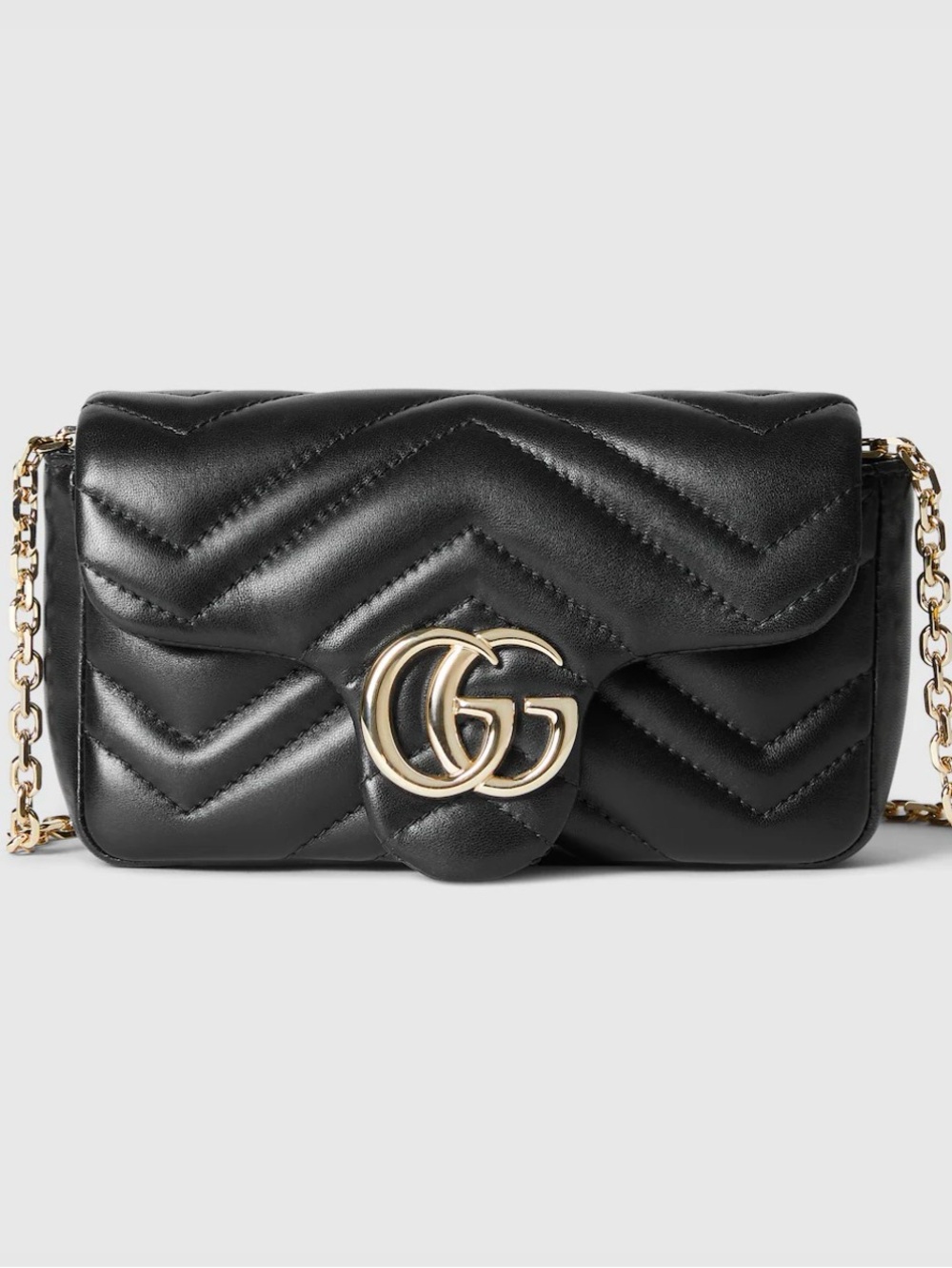 Gucci Black Chevron Quilted GG Marmont Mini Crossbody with Gold Hardware